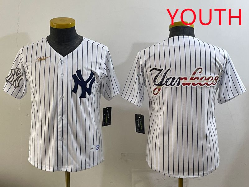 Youth 2025 New York Yankees Blank White Stripe Throwback Nike MLB Jersey style 34->youth mlb jersey->Youth Jersey